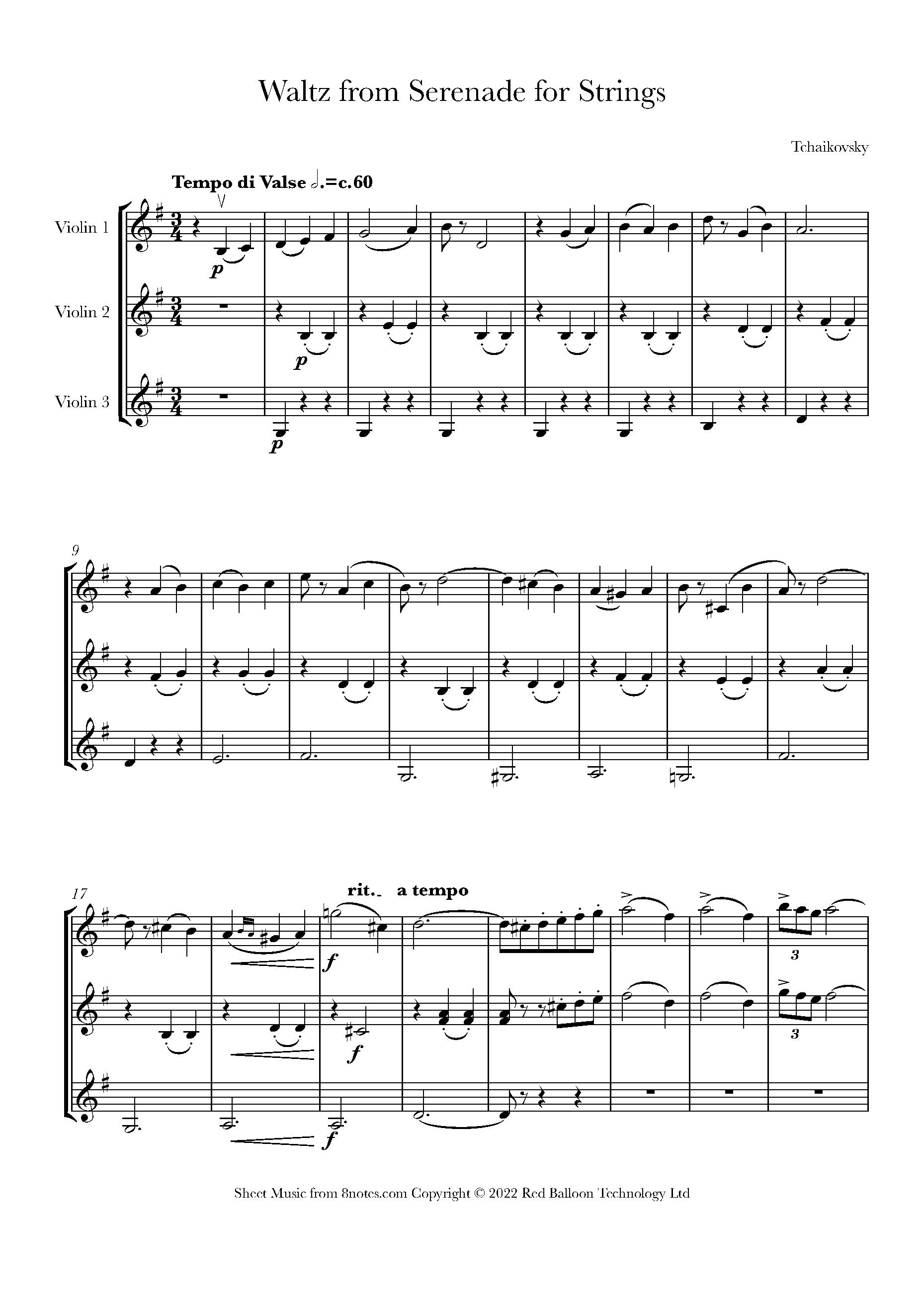 Tchaikovsky Waltz from Serenade for Strings Sheet music for Violin