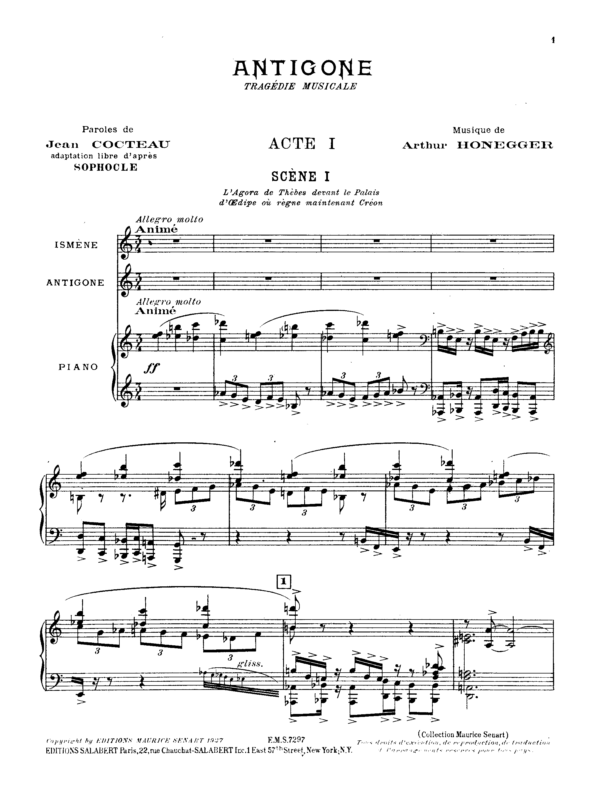 Antigone, H.65 by Arthur Honegger Sheet Music arranged by 8notes.com for Vocal Score - 1 of 161 pages