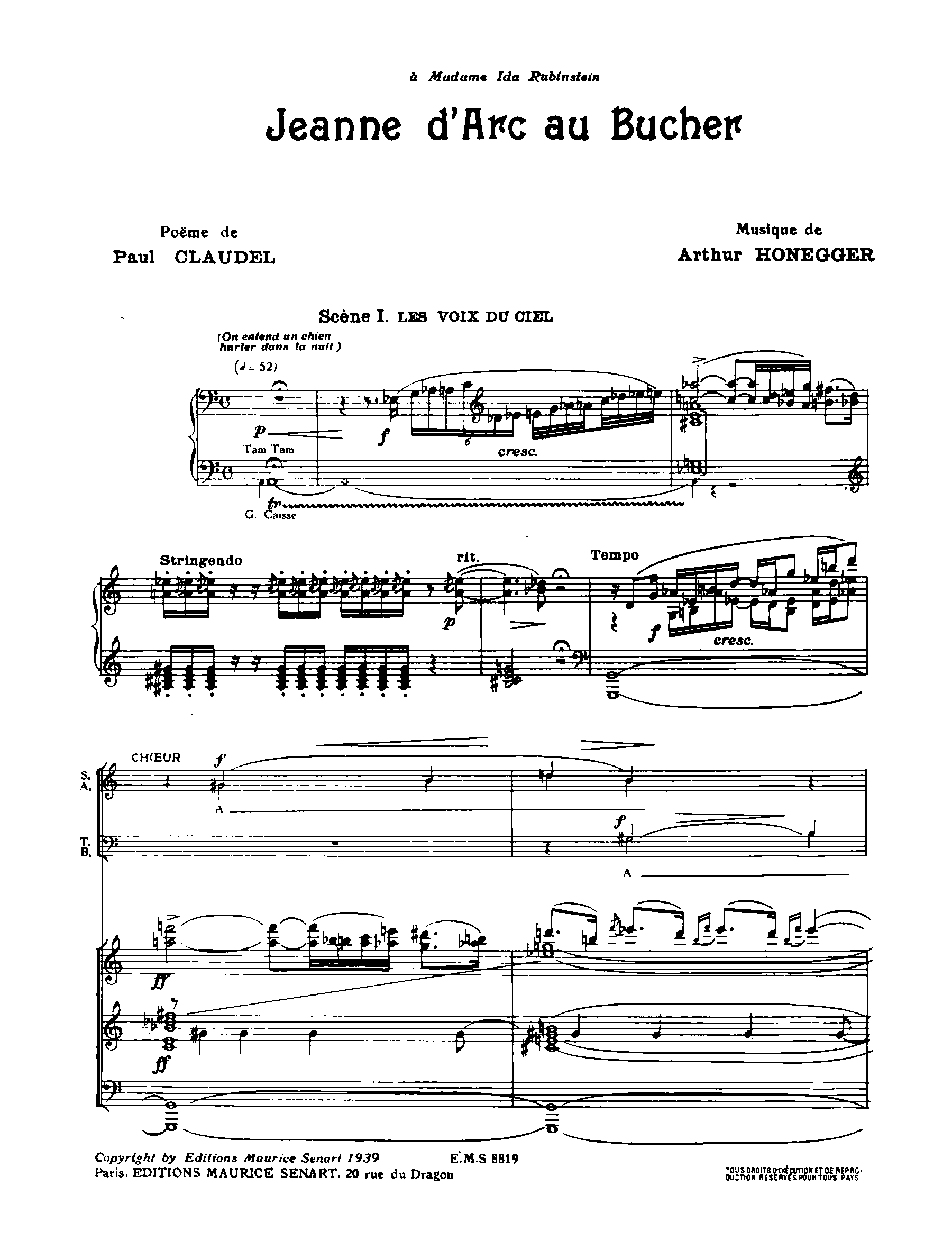 Jeanne d'Arc au bucher, H.99 by Arthur Honegger Sheet Music arranged by 8notes.com for Vocal Score - 1 of 145 pages