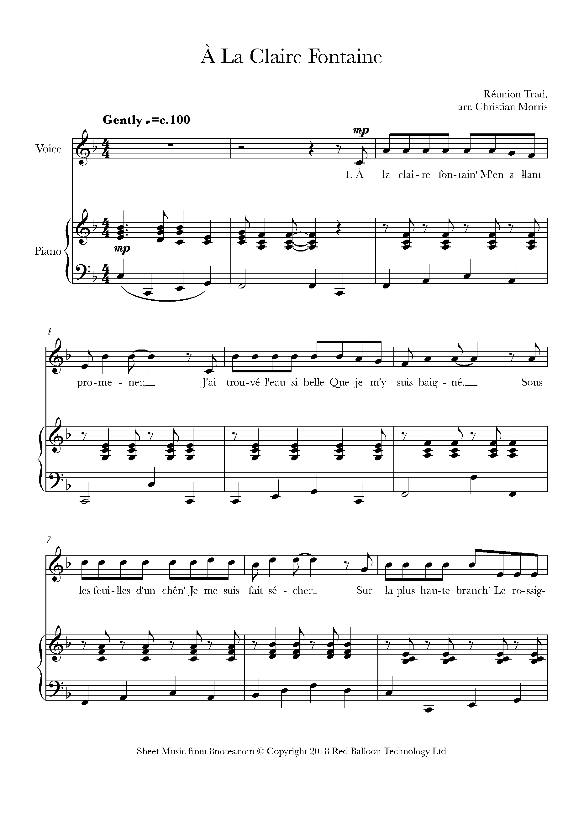 ﻿À la claire fontaine Sheet music for Voice