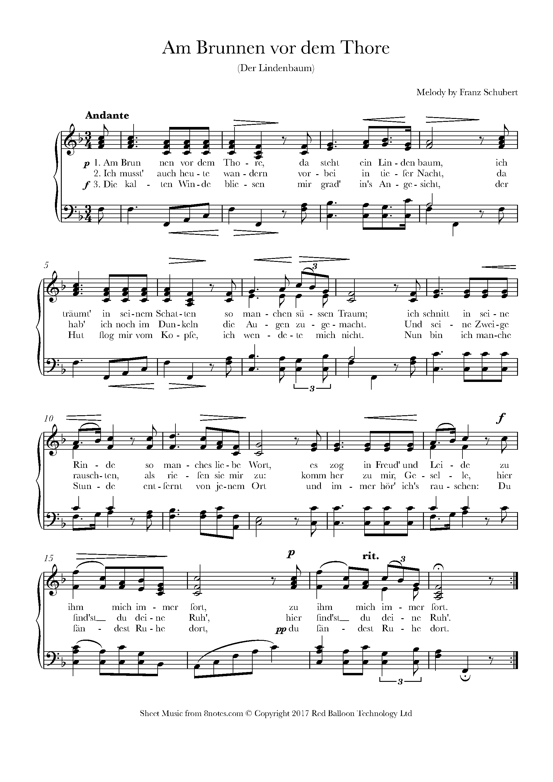 Schubert Am Brunnen vor dem Thore (Der Lindenbaum) Sheet music for Voice