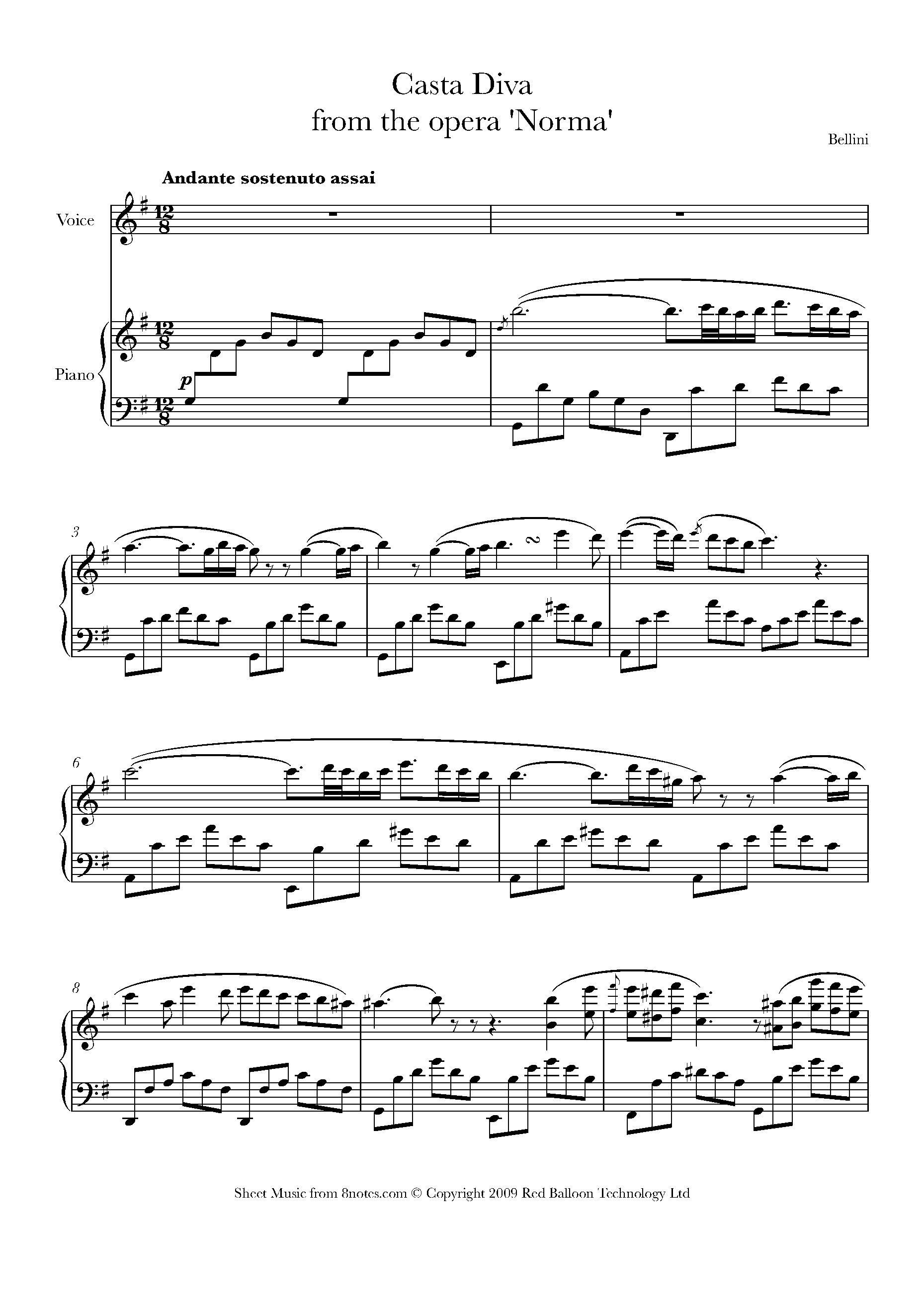 Bellini Casta Diva From Norma Sheet Music For Voice 8notes Com