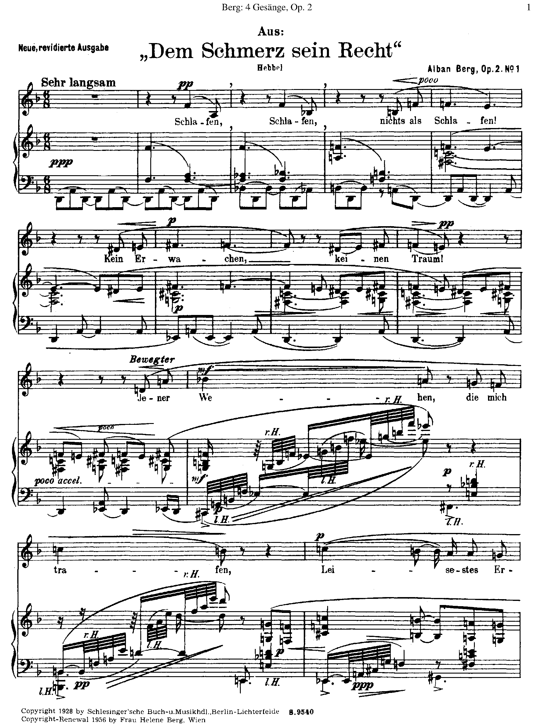 4 Gesange, Op.2 by Alban Berg Sheet Music arranged by 8notes.com for Voice - 1 of 6 pages