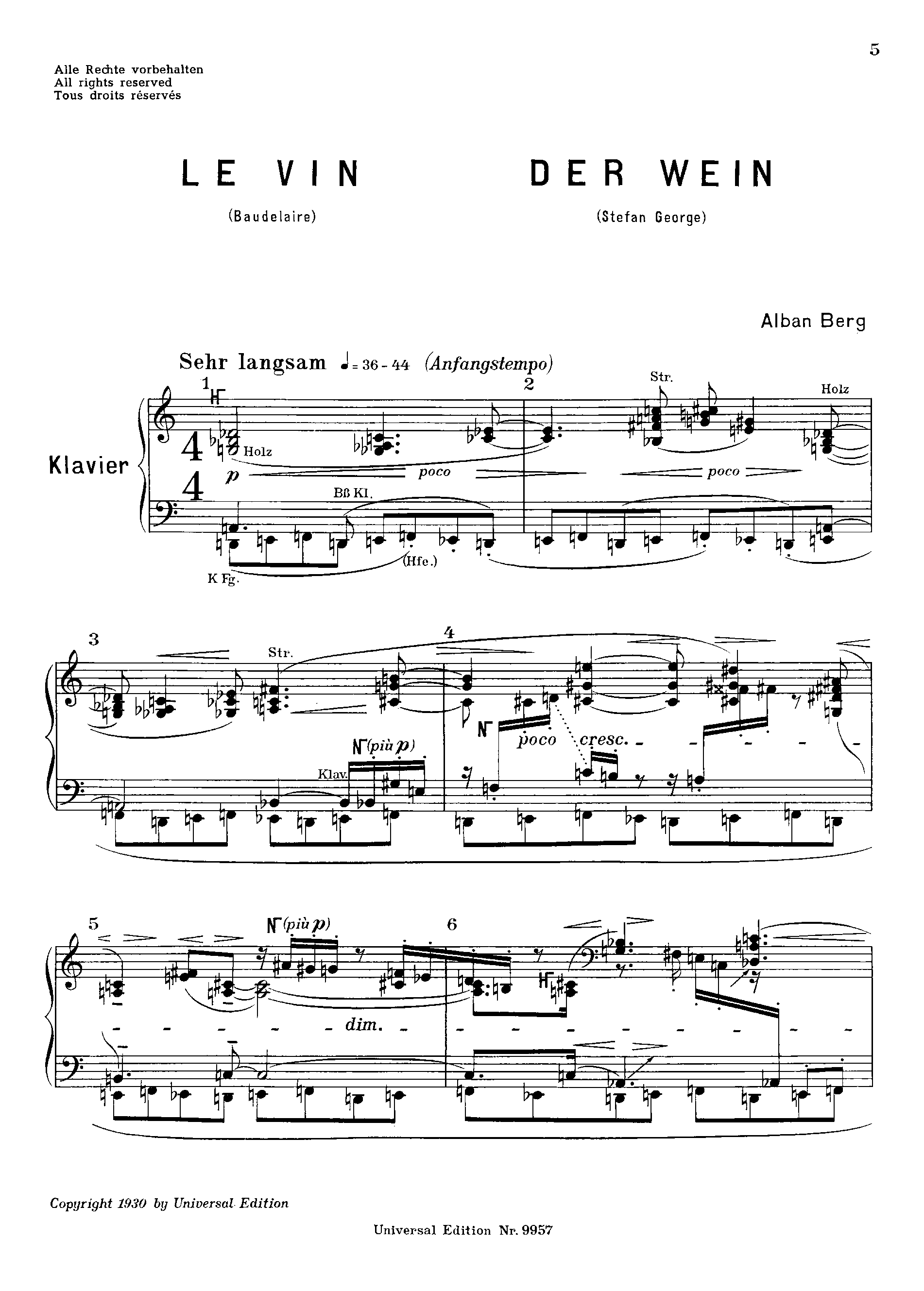 Der Wein by Alban Berg Sheet Music arranged by 8notes.com for Voice - 1 of 43 pages