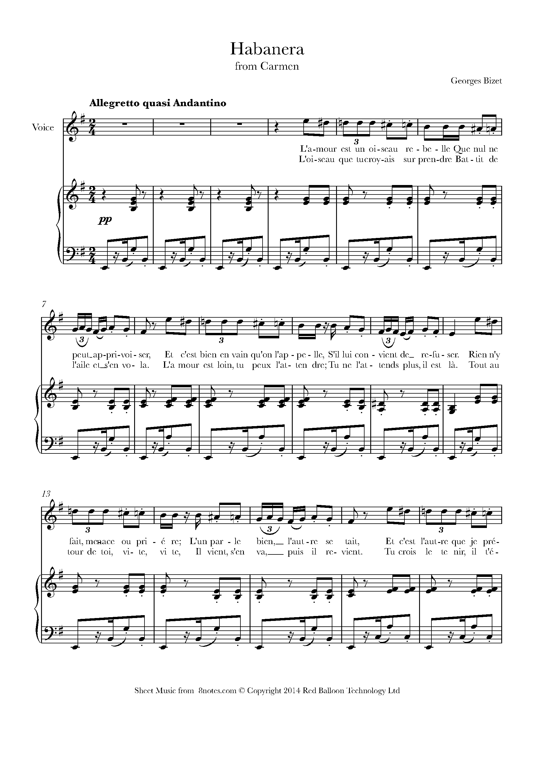 Bizet Habanera From Carmen Sheet Music For Voice 8notes Com