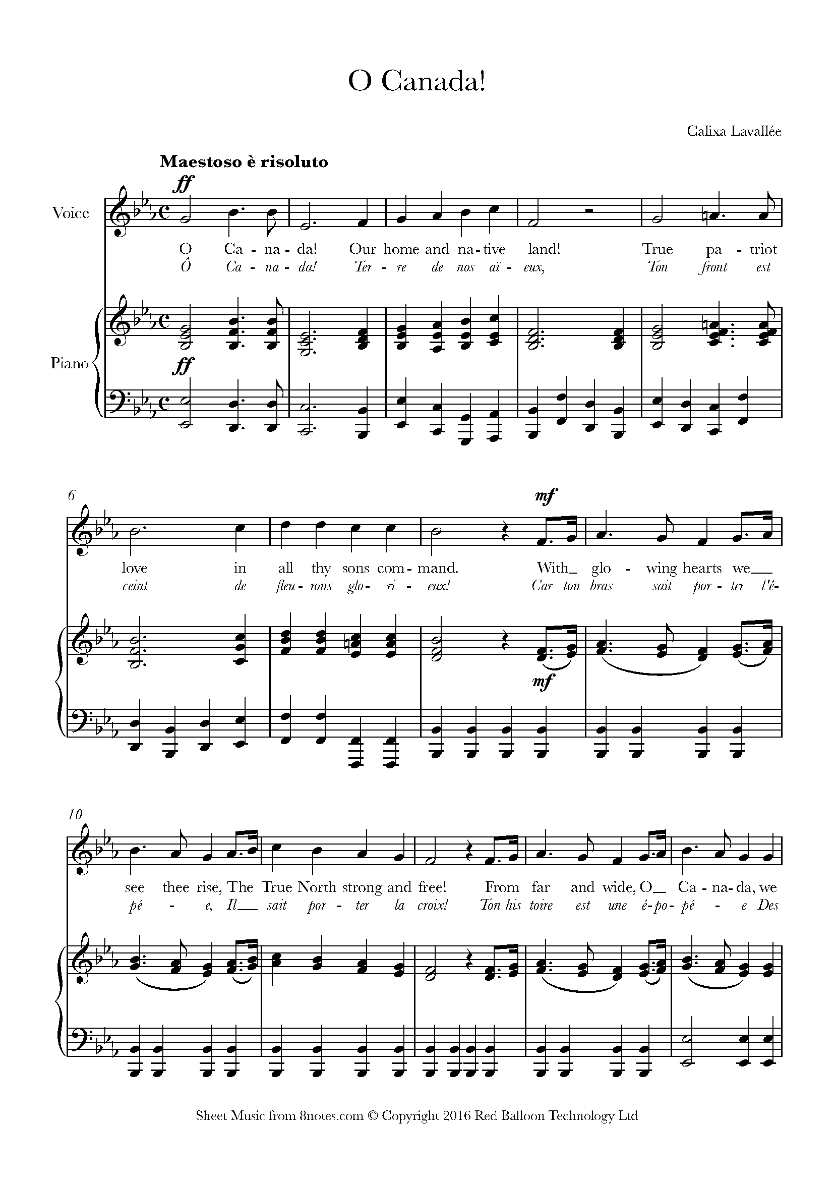 O Canada! (Canadian National Anthem) Sheet music for Voice - 8notes.com