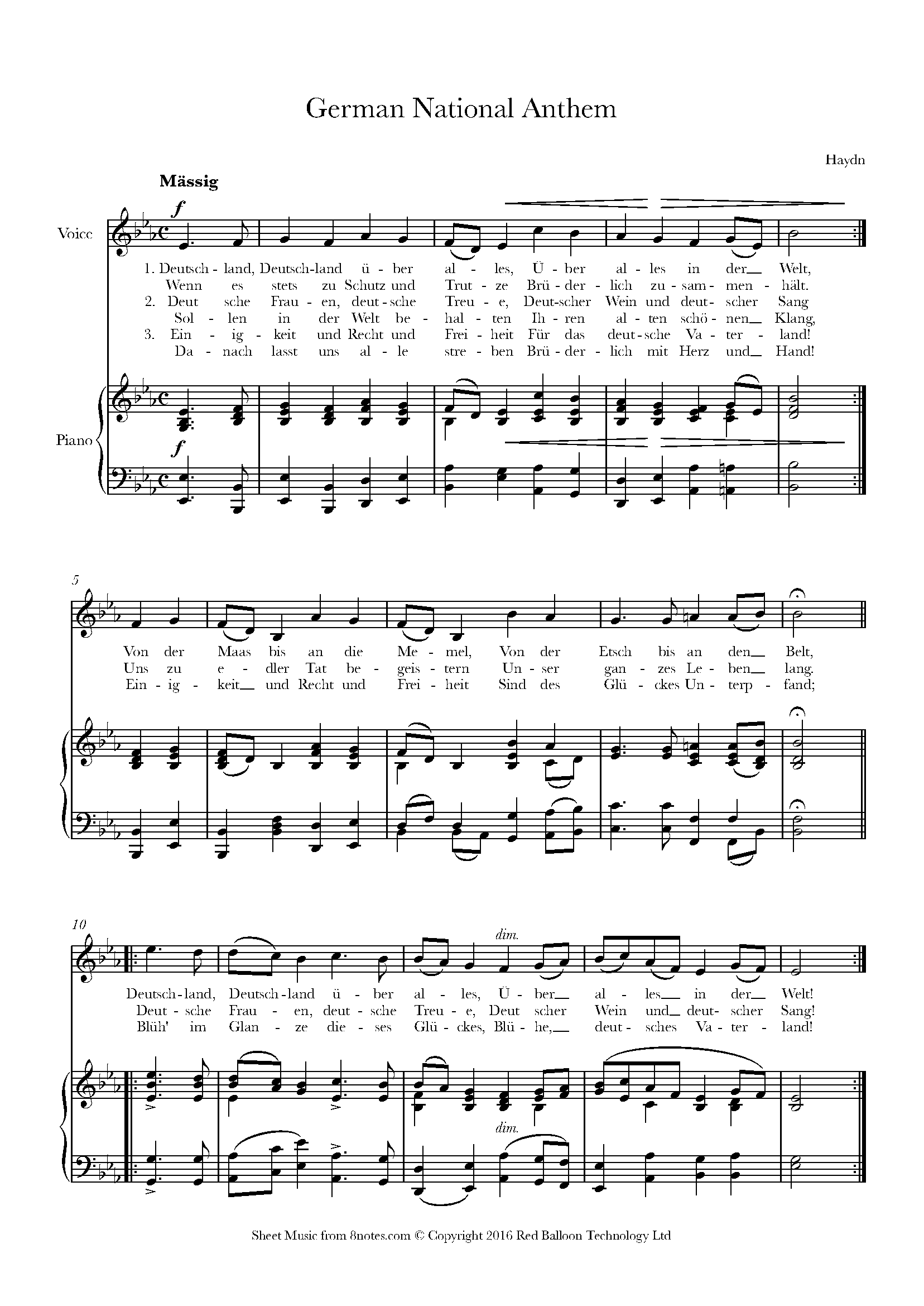 Franz Josef Haydn Deutschlandlied (German National Anthem) Sheet music for Voice