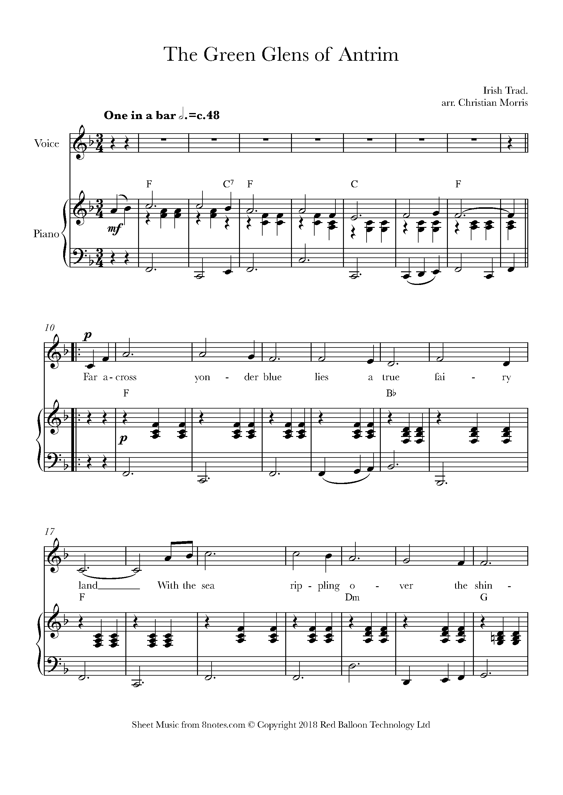The Green Glens of Antrim (Irish Trad.) Sheet music for Voice - 8notes.com