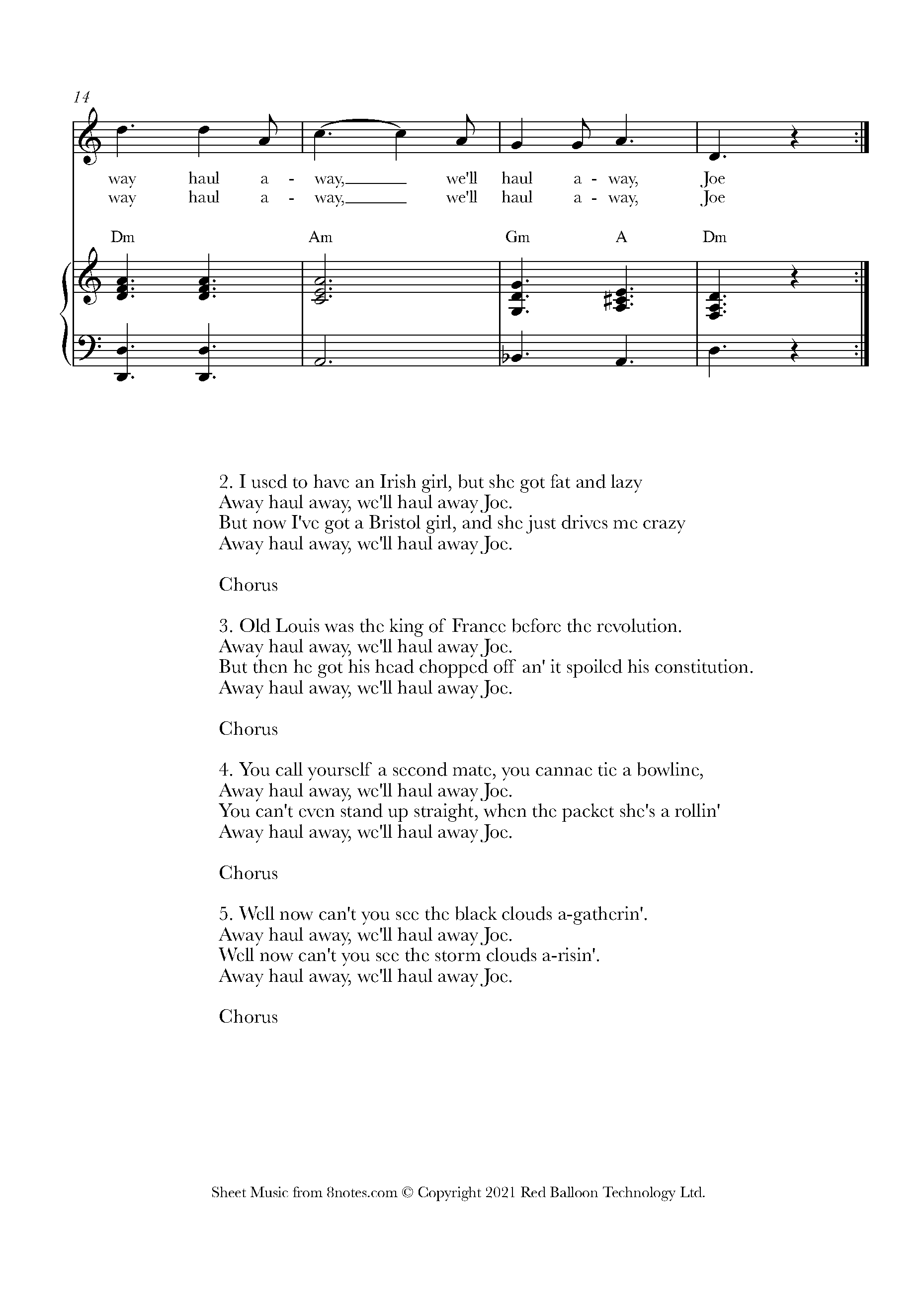 Haul Away, Joe Sheet music for Voice
