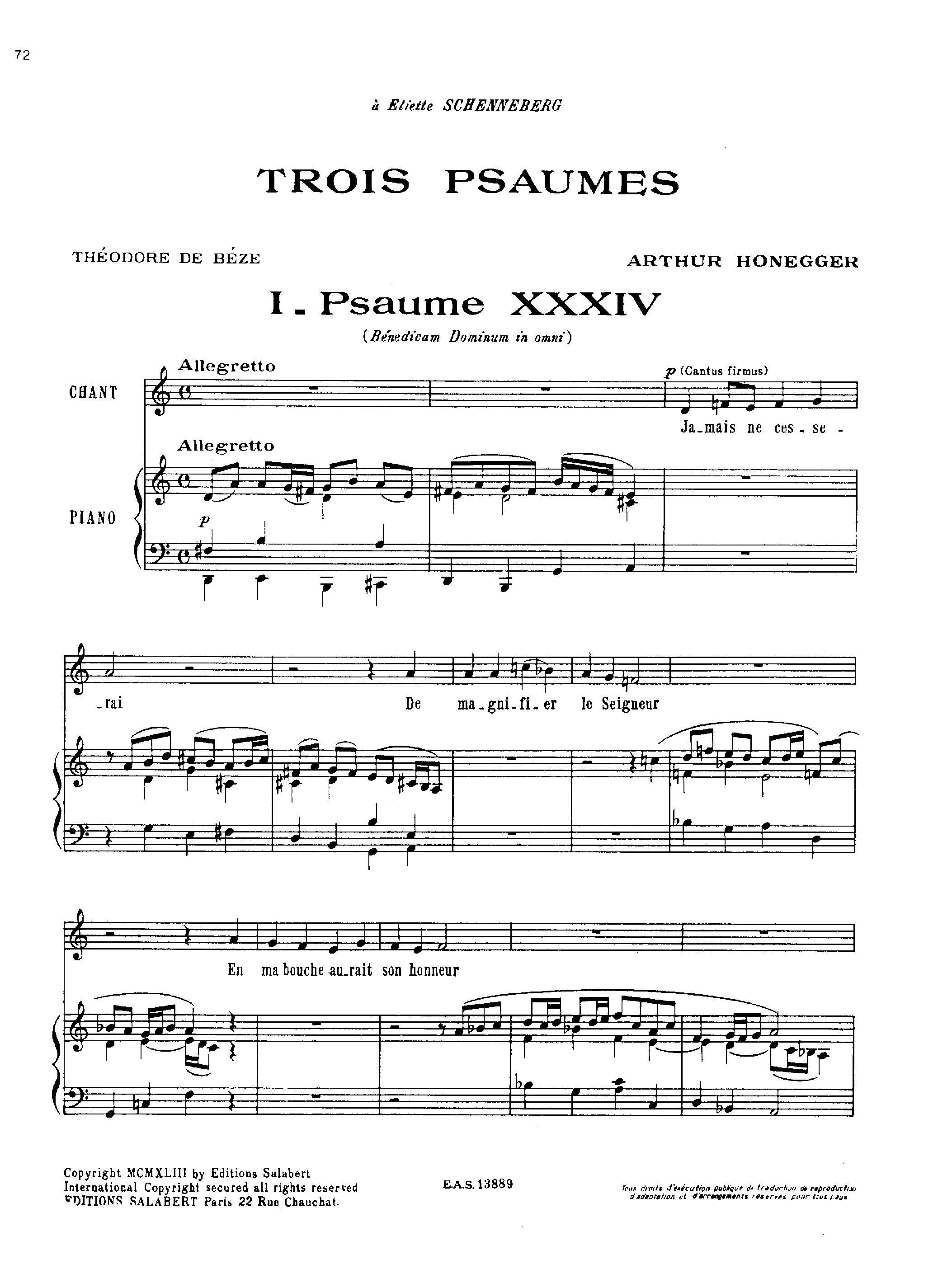 3 Psalms, H.144 by Arthur Honegger Sheet Music arranged by 8notes.com for Voice - 1 of 6 pages