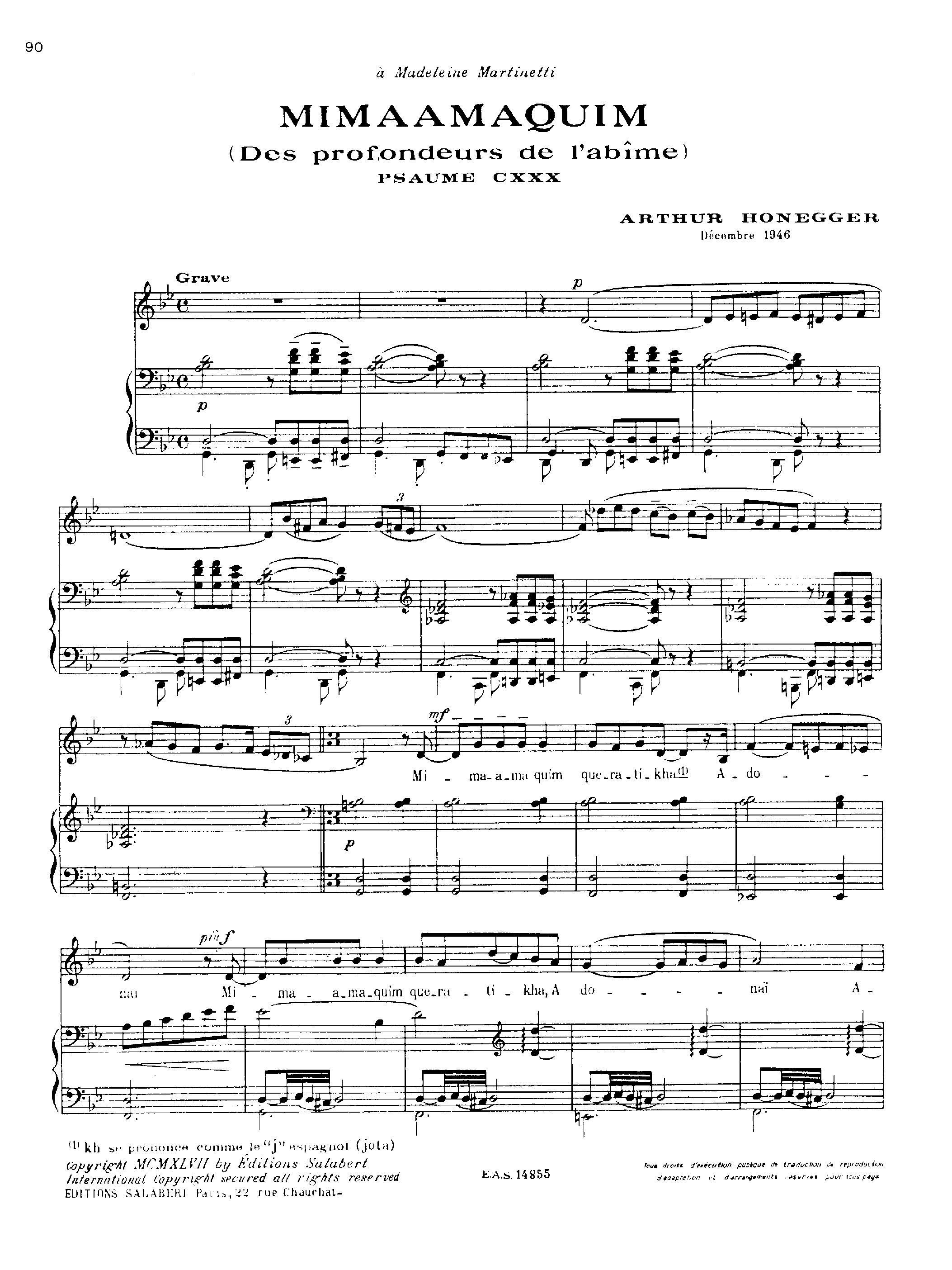 Mimaamaquim, H.192 by Arthur Honegger Sheet Music arranged by 8notes.com for Voice - 1 of 3 pages