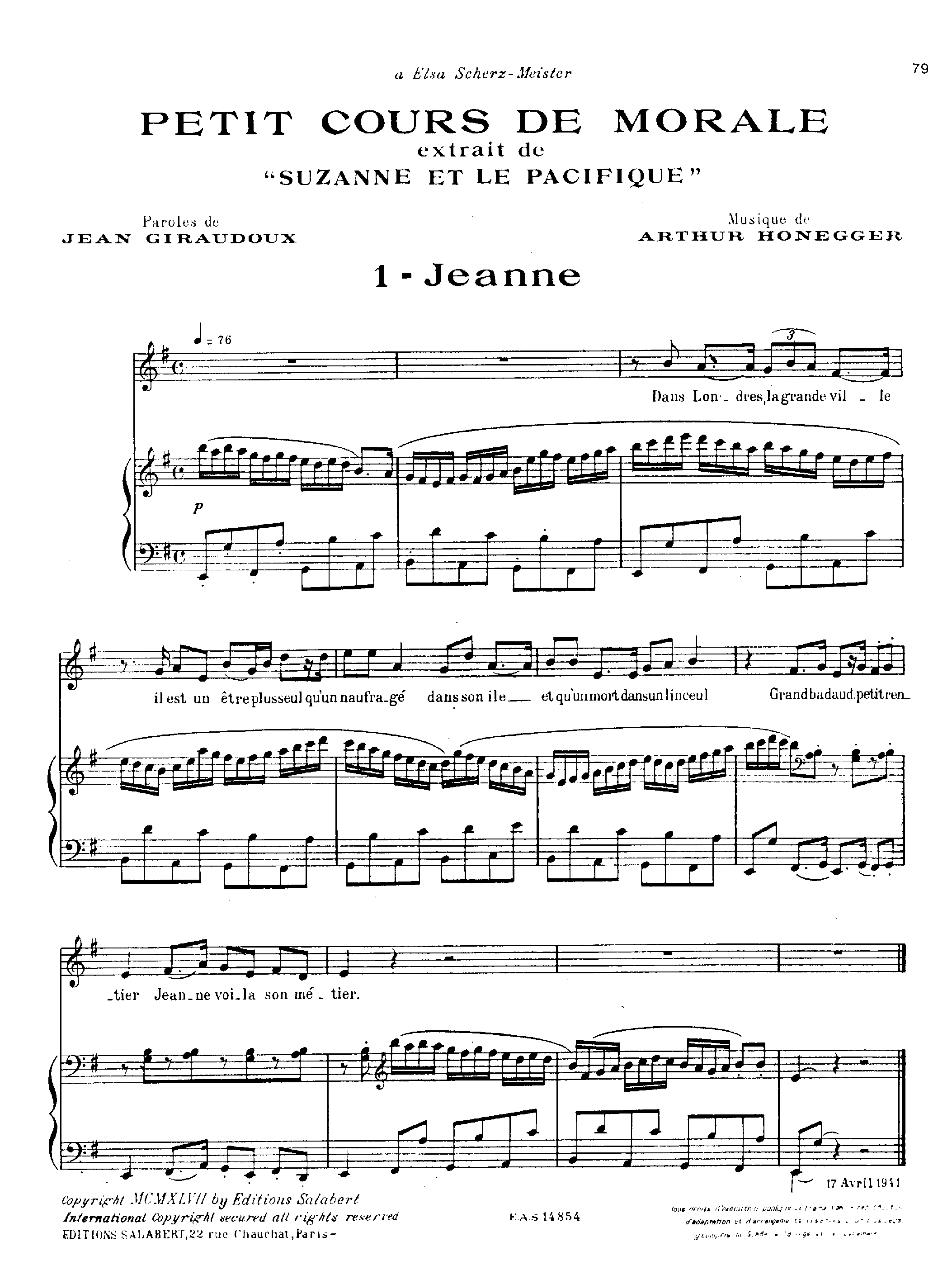 Petit cours de morale, H.148 by Arthur Honegger Sheet Music arranged by 8notes.com for Voice - 1 of 5 pages
