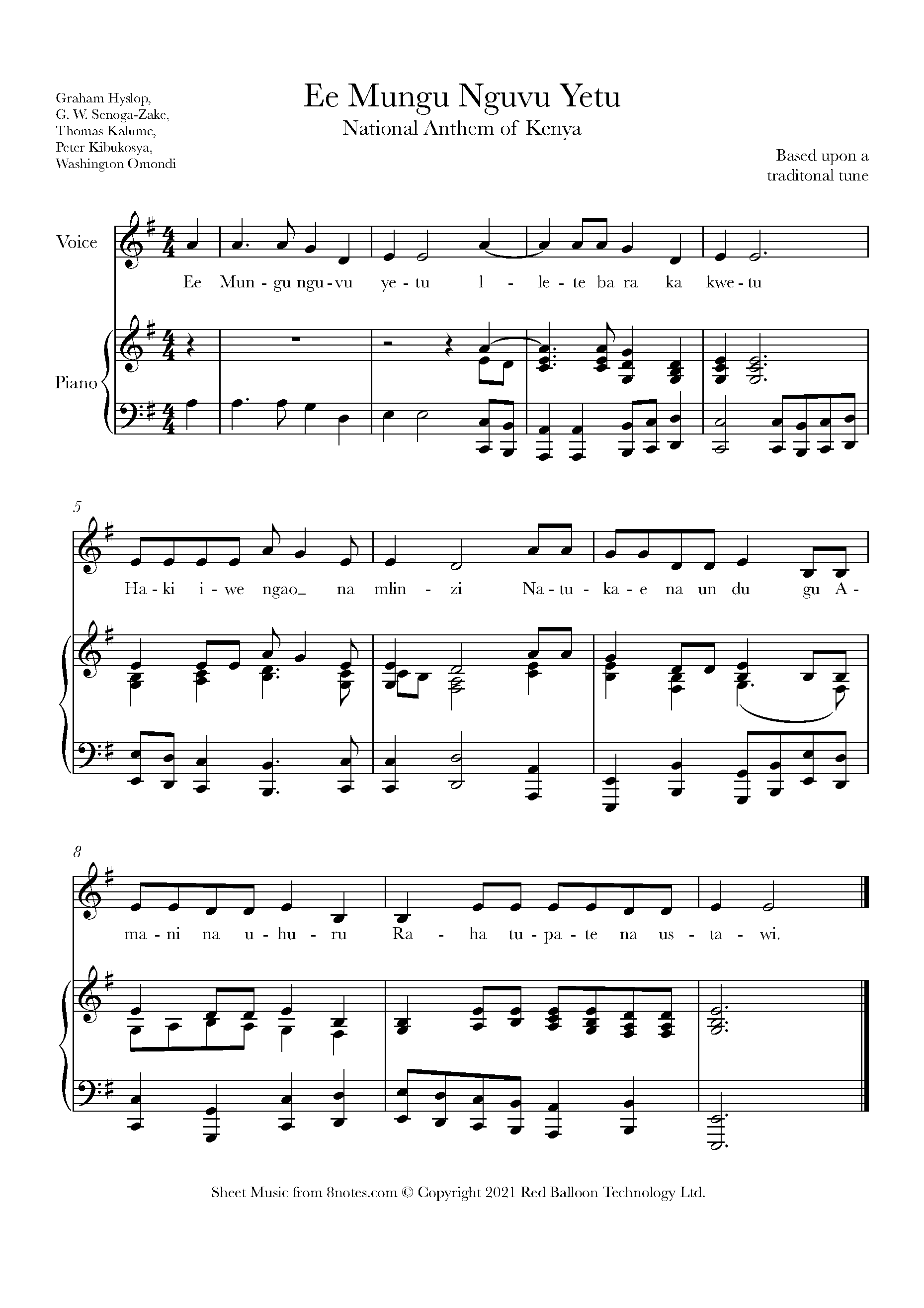 Ee Mungu Nguvu Yetu (Kenyan National Anthem) Sheet music for Voice