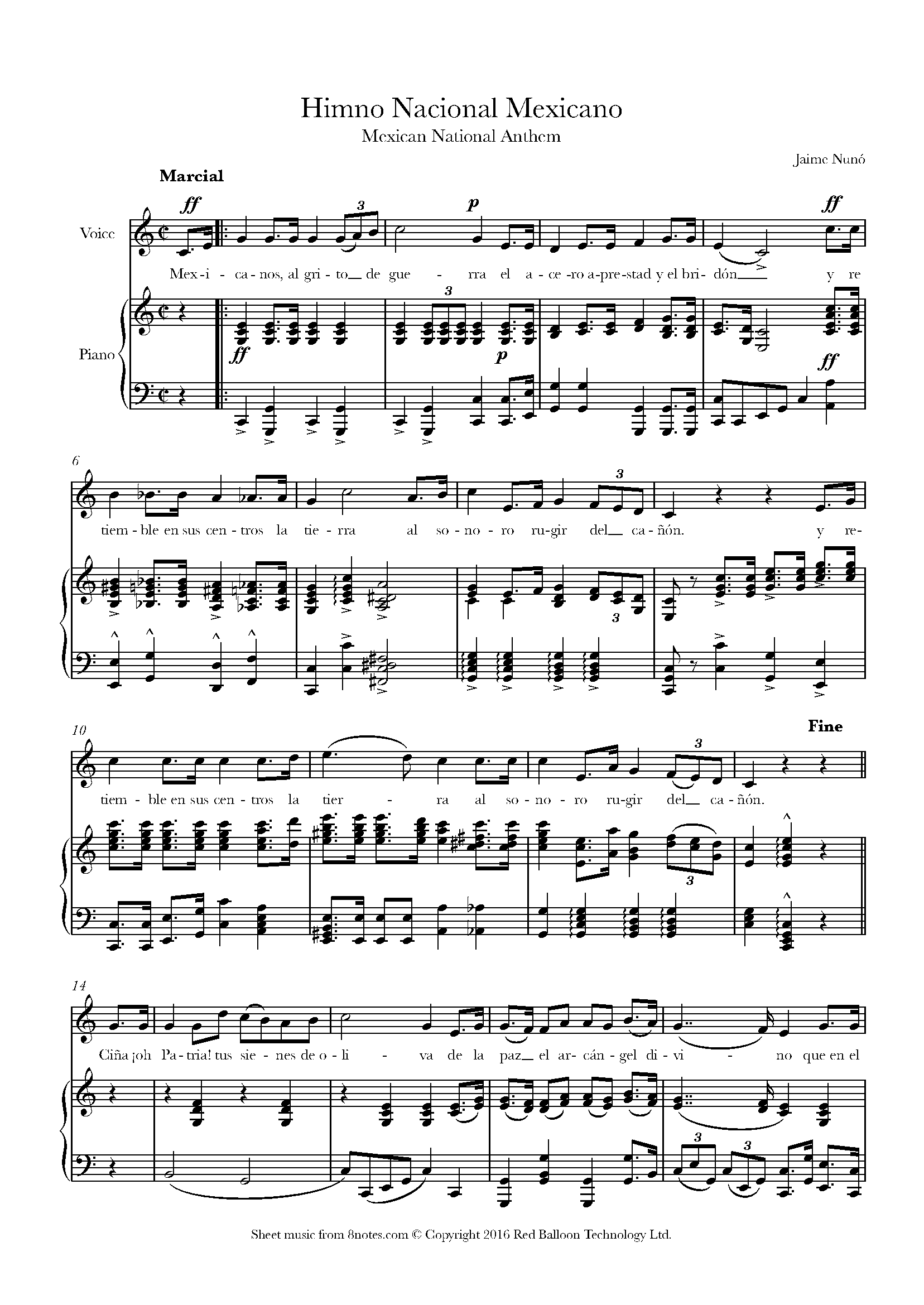 Jaime Nunó Mexican National Anthem Himno Nacional Mexicano