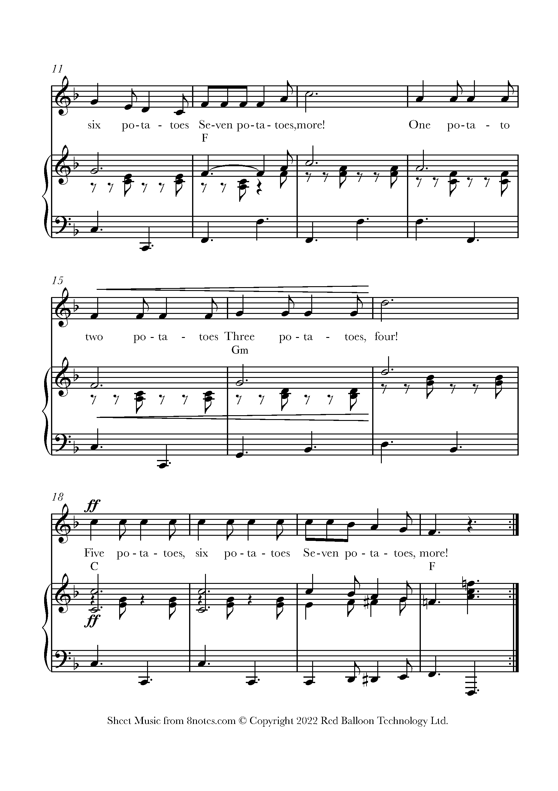 One Potato, Two Potatoes Sheet music for Voice