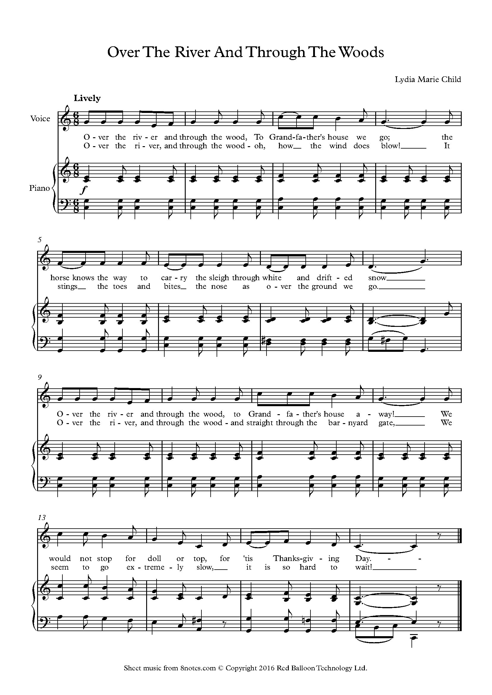 Over The River And Through The Woods Thanksgiving Song Sheet Music For Voice 8notes Com Over The River And Through The Woods Thanksgiving Song Sheet Music For Voice 8notes Com