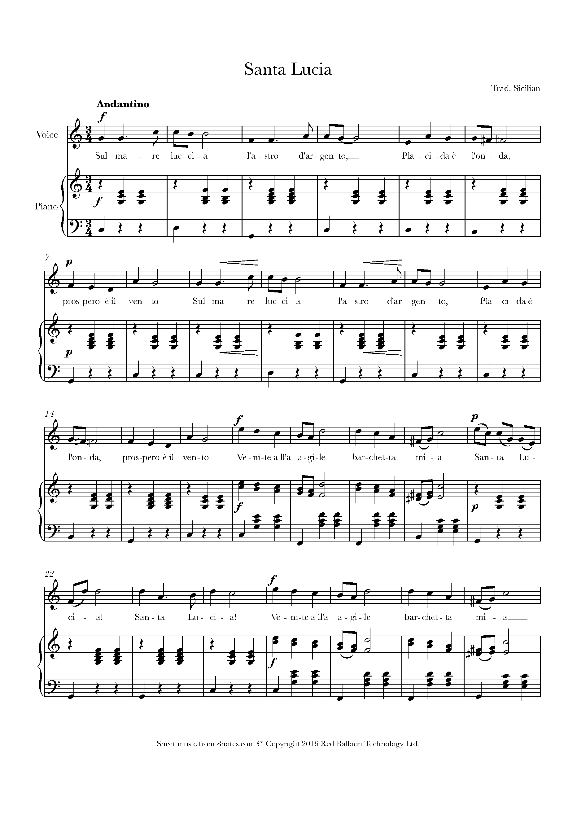 Santa Lucia sheet music pdf Klavier Noten PDF 