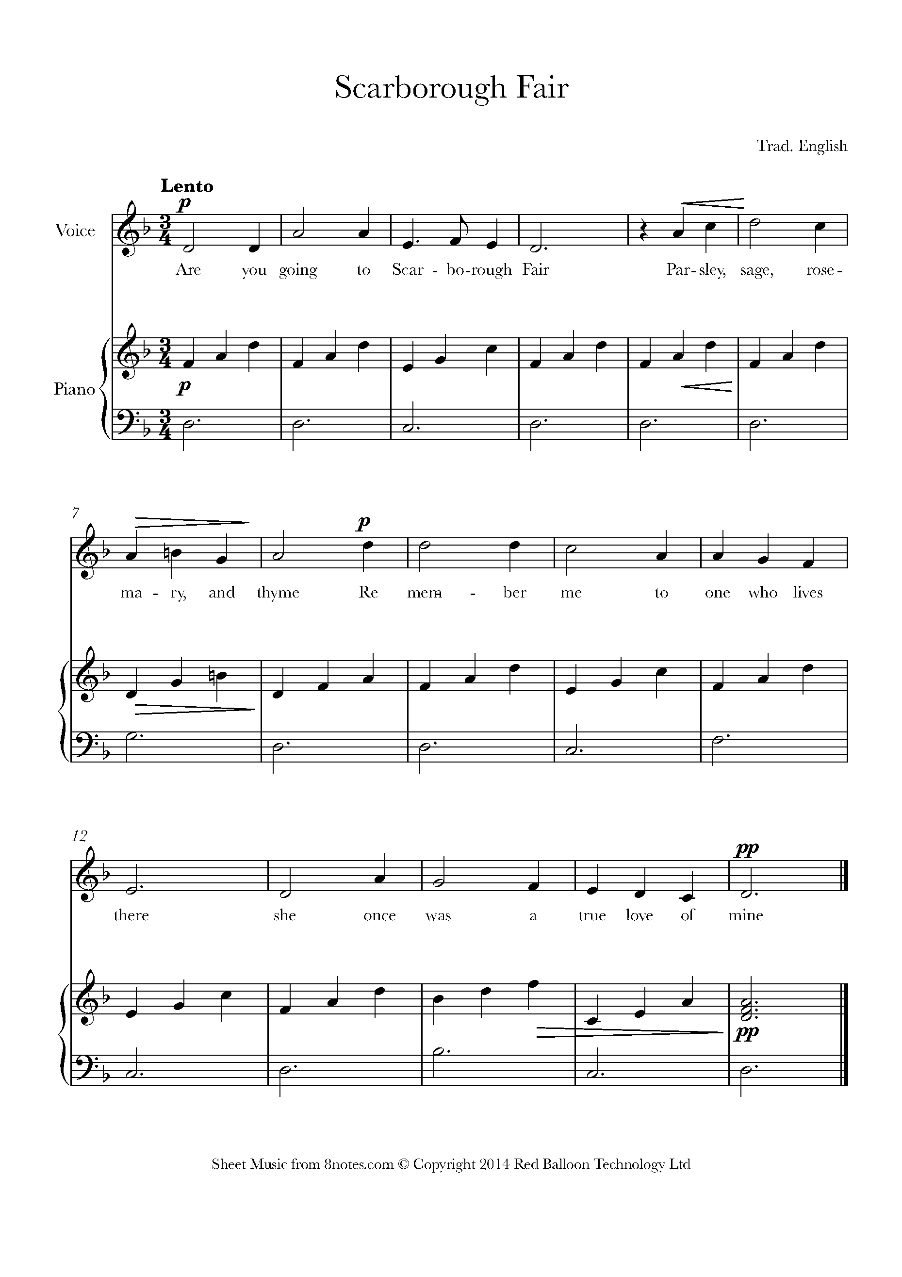 Scarborough Fair Sheet music for Voice - 8notes.com