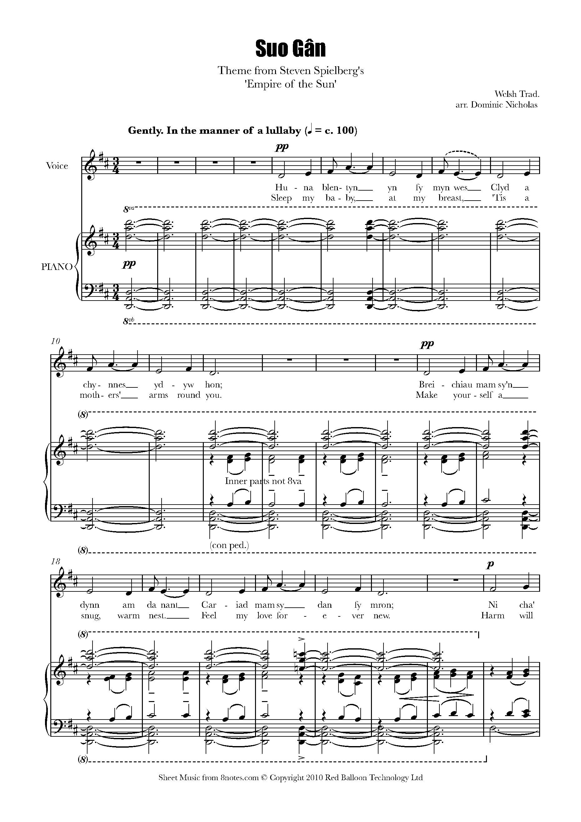 Empire Of The Sun Theme Suo Gan Welsh Traditional Sheet Music For Voice 8notes Com