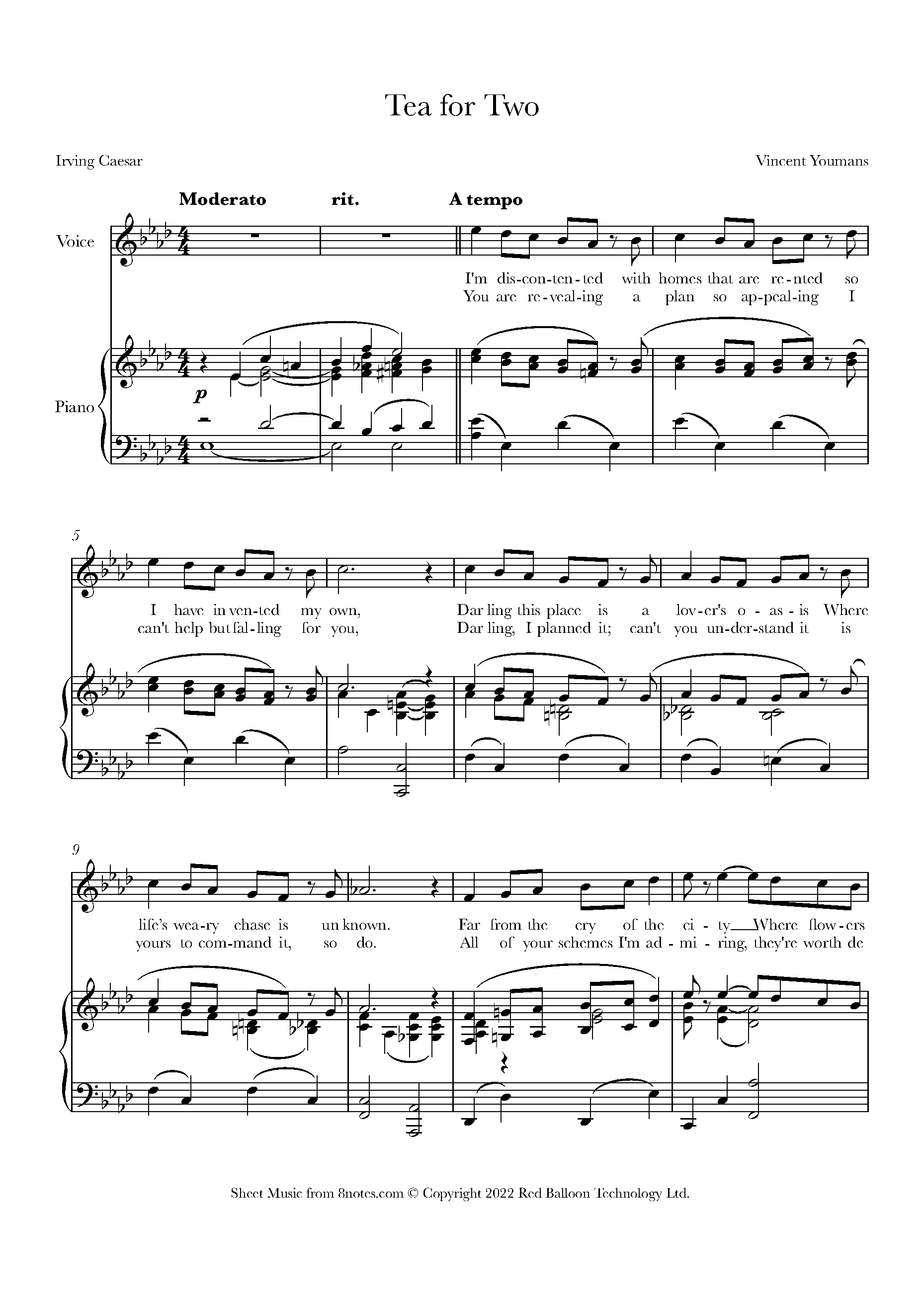 Vincent Youmans Tea for Two Sheet music for Voice