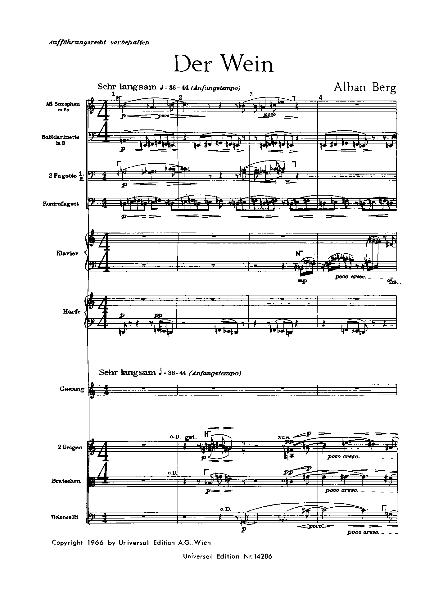 Der Wein by Alban Berg Sheet Music arranged by 8notes.com for Voice and Ensemble - 1 of 57 pages
