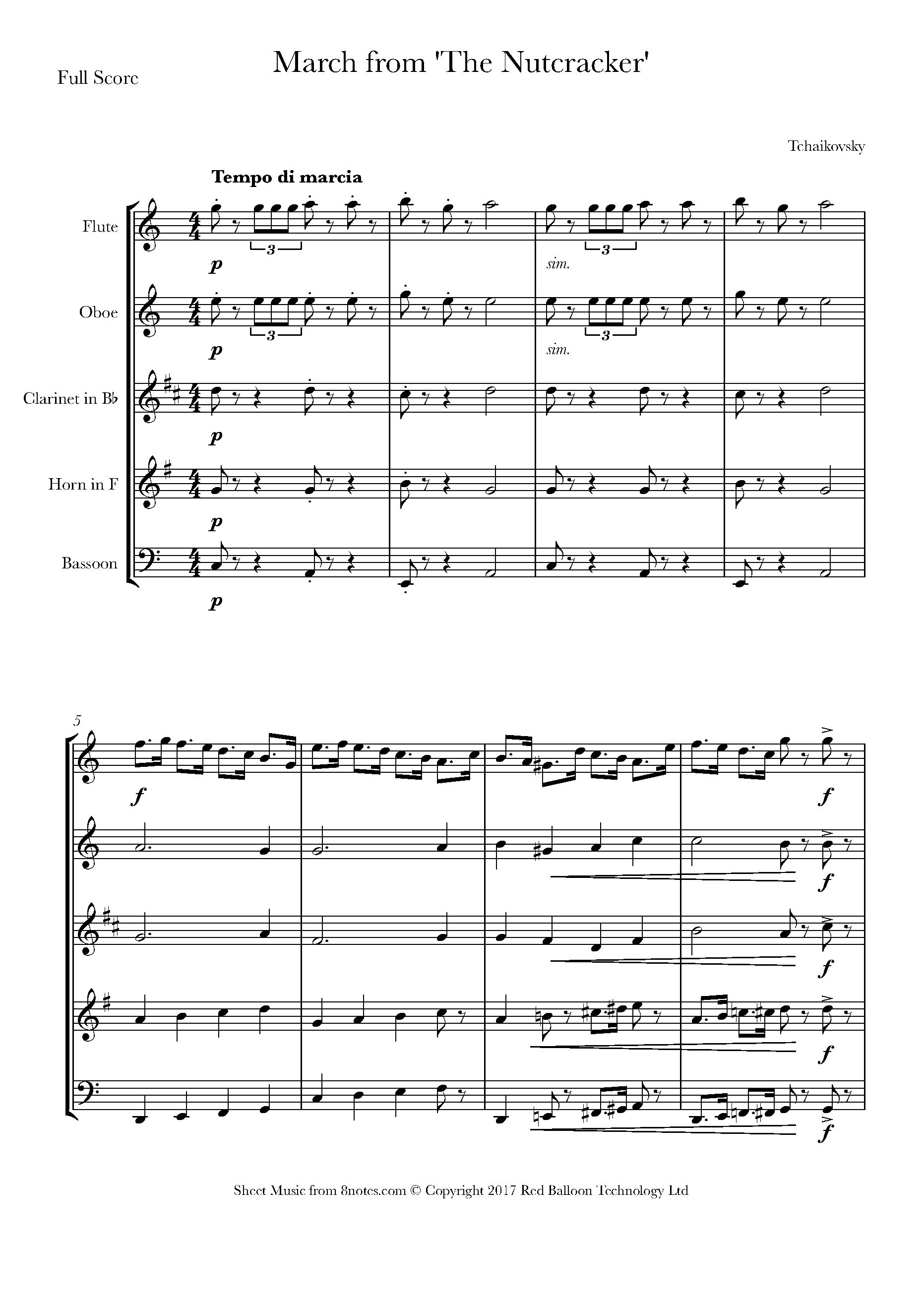 Tchaikovsky March from Nutcracker Sheet music for Wind Quintet