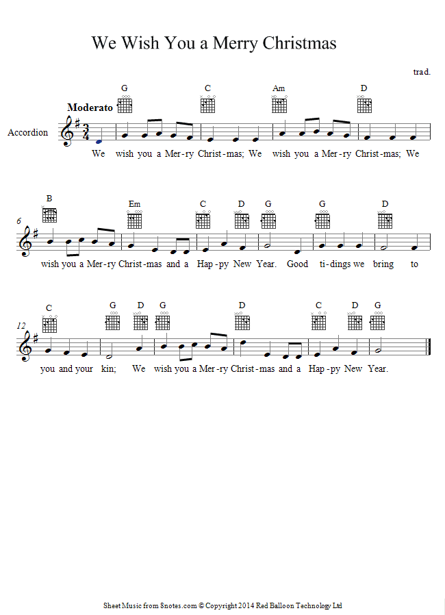 We wish you a merry christmas sheet music for Accordion - 8notes.com