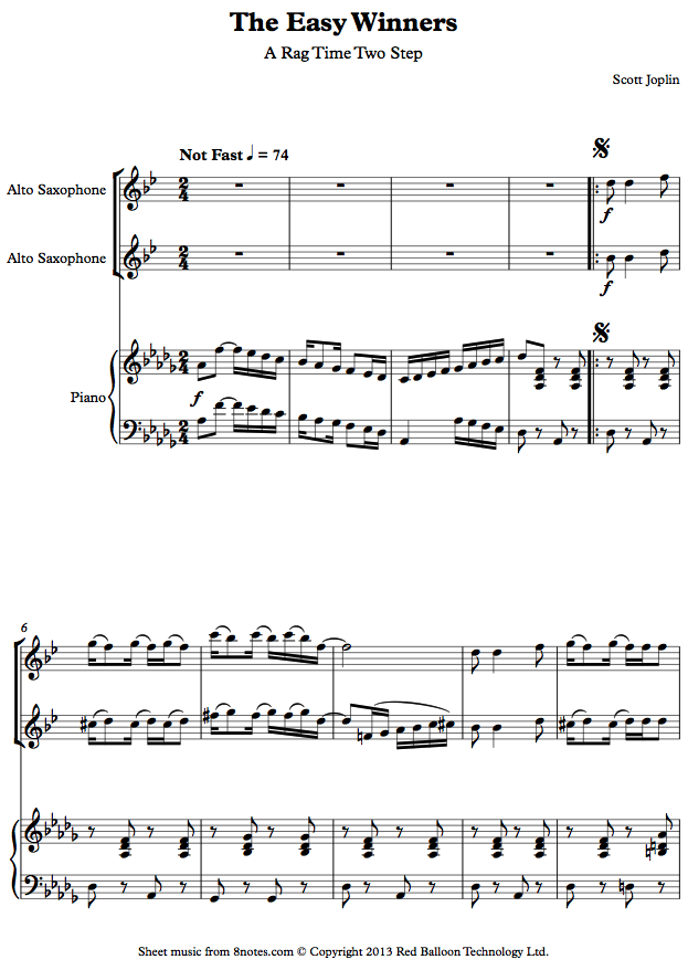 Scott Joplin The Easy Winners (A Rag Time Two Step) sheet music for