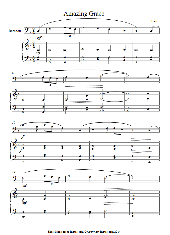 bassoon amazing grace sheet music 8notes com bassoon sheet music