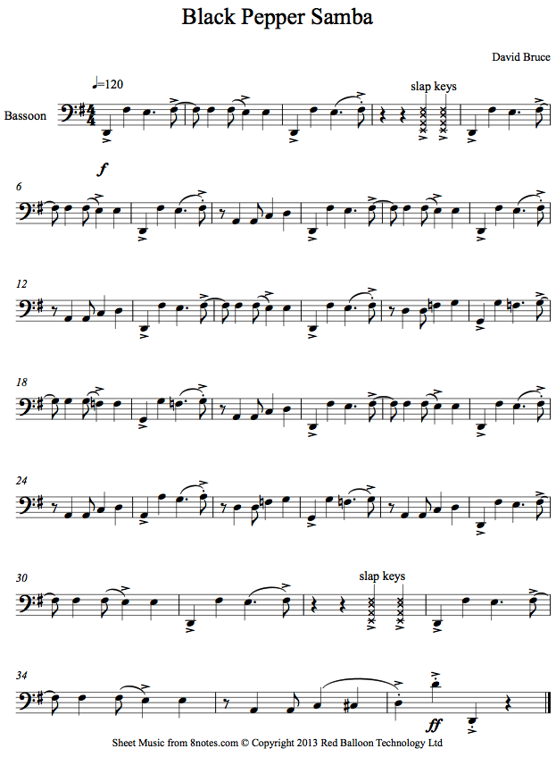 bassoon black pepper sambabn sheet music 8notes com bassoon sheet music