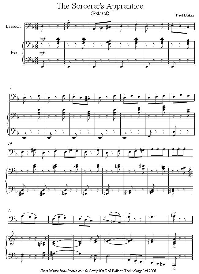 bassoon dukas sorcerer apprentice sheet music 8notes com bassoon sheet music