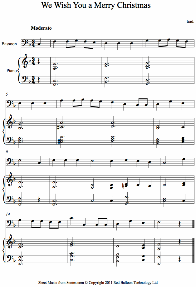 bassoon we wishbn sheet music 8notes com bassoon sheet music