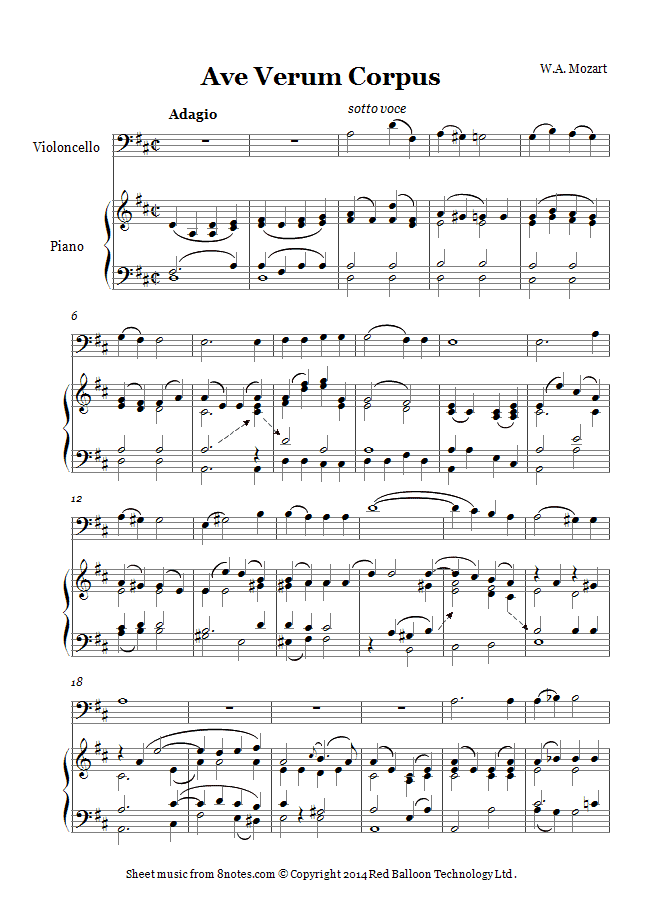 Mozart Ave Verum Corpus sheet music for Cello