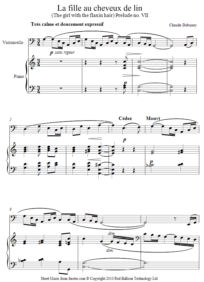 cello debussy flaxen hair sheet music 8notes com hair sheet music