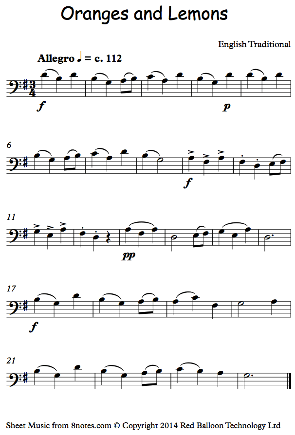 Oranges and Lemons (say the bells of St Clements) sheet music for Cello