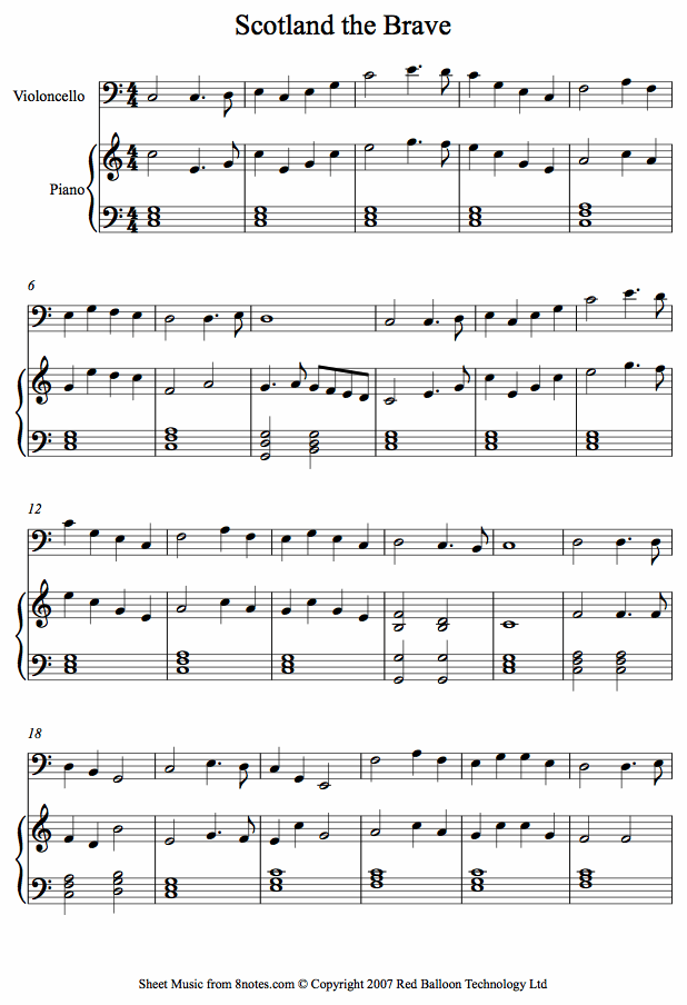 cello scotland the braveVLC sheet music - 8notes.com