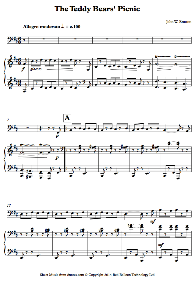 cello teddy bears picnicvlc sheet music 8notes com teddy bears picnic sheet music