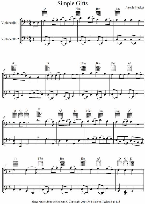 All Music Chords simple gifts cello sheet music : cello duet simple giftsVCLS sheet music - 8notes.com