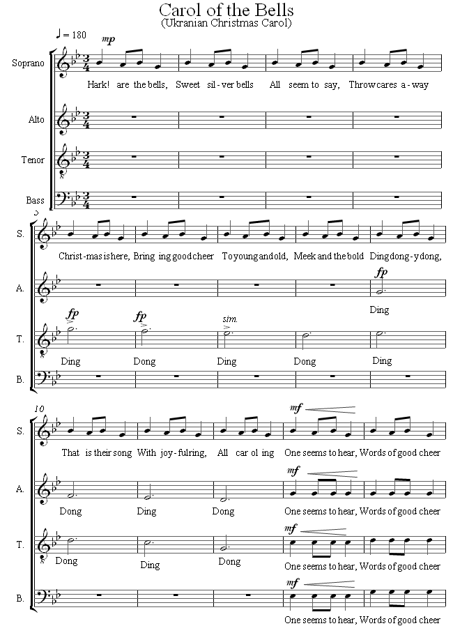 Carol of the Bells sheet music for Choir - 8notes.com