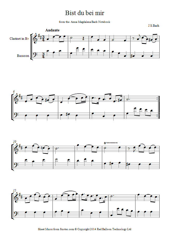 Bach Bist du bei mir sheet music for Duet