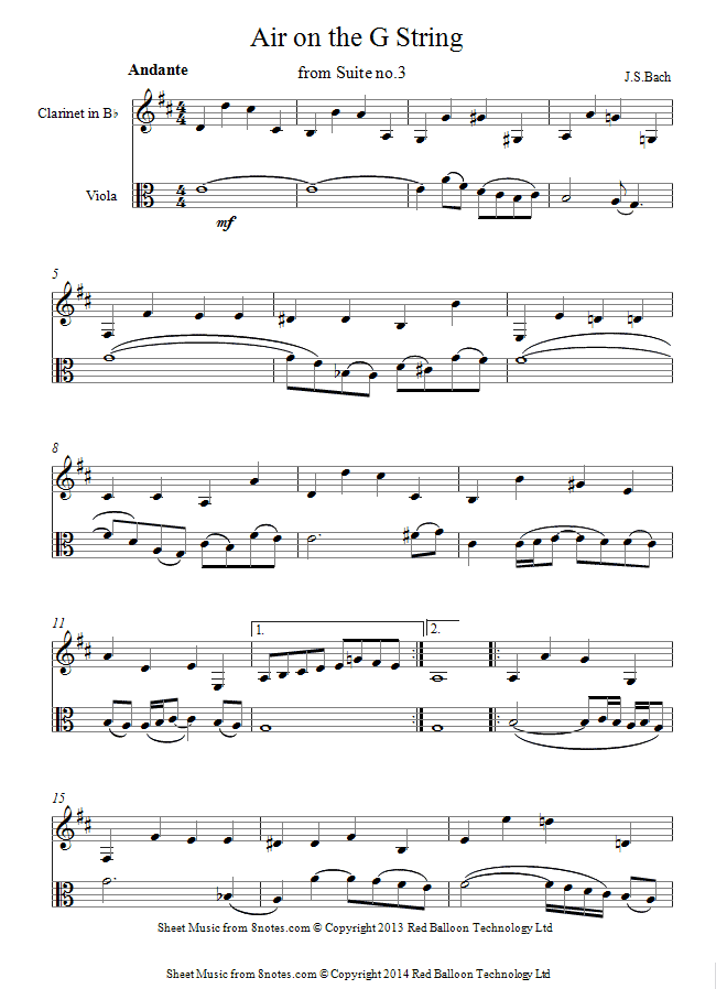 Bach Air on the G string sheet music for Duet