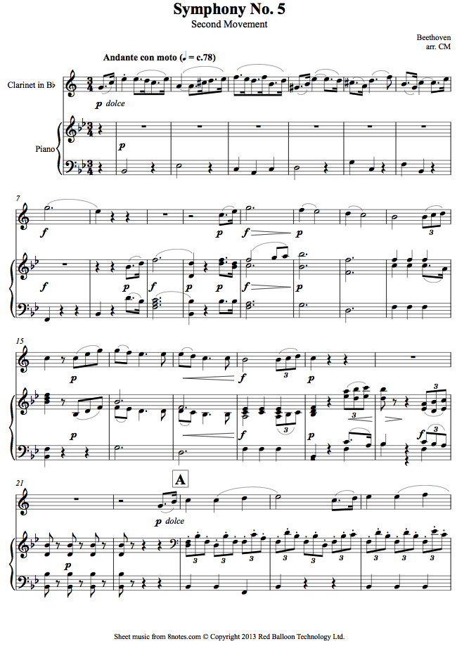 Beethoven Symphony No.5 2nd movement sheet music for