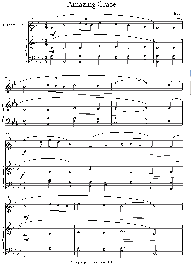 clarinet amazing grace sheet music - 8notes.com.