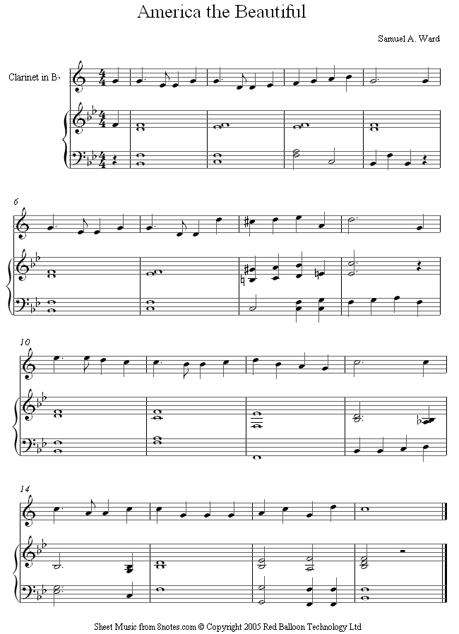 clarinet america the beautiful sheet music 8notes com american the beautiful sheet music