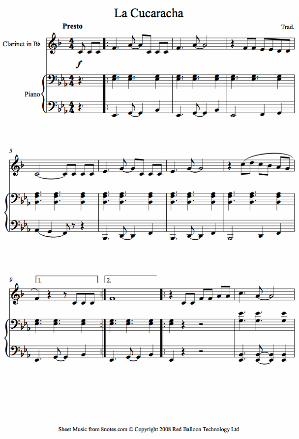 la cucaracha sheet music