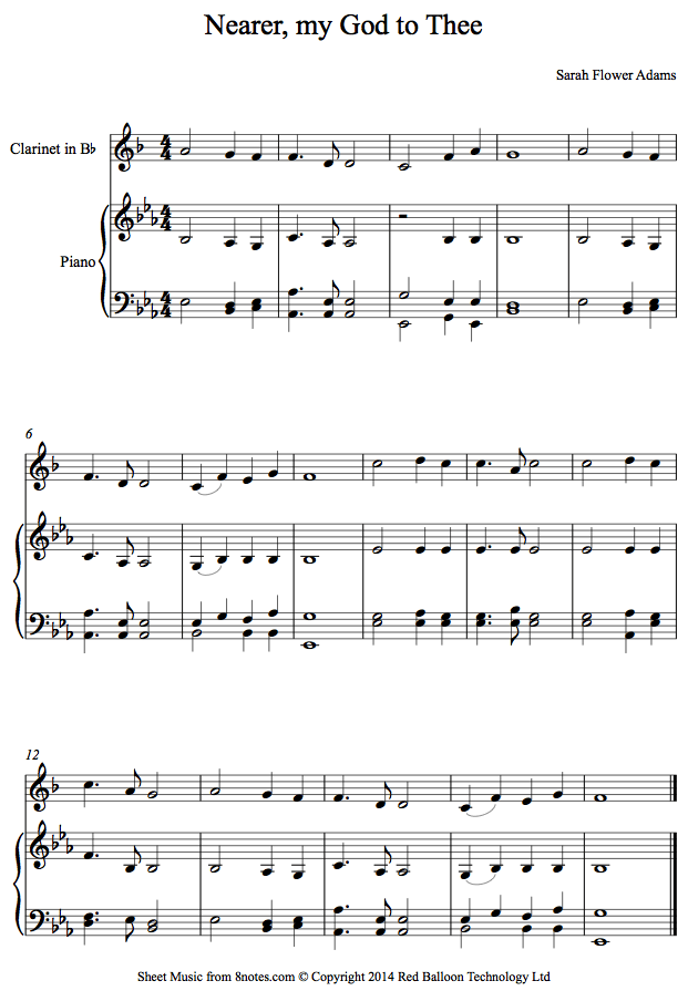 clarinet nearer my godcl sheet music 8notes com nearer my god to thee titanic sheet music