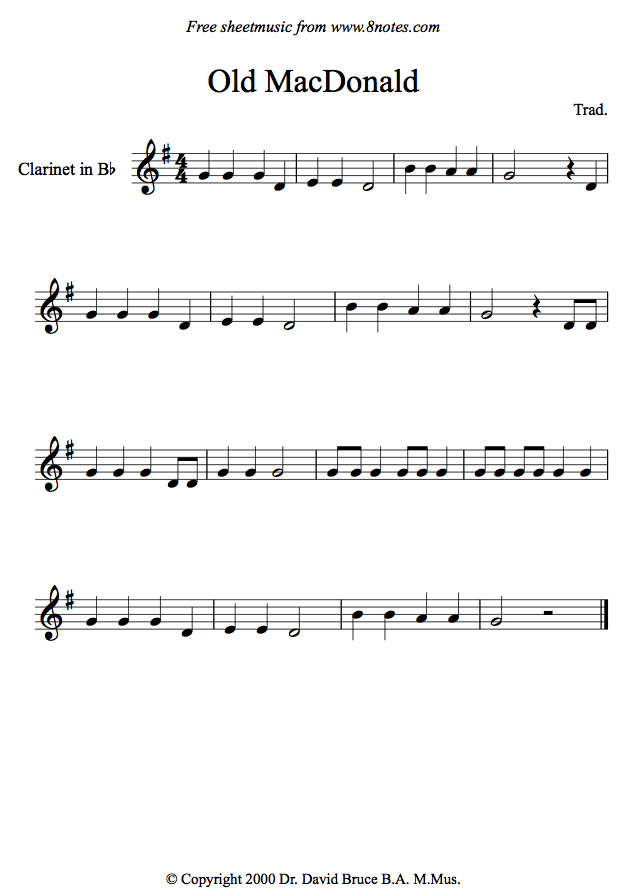 Old MacDonald Had a Farm sheet music for Clarinet - 8notes.com