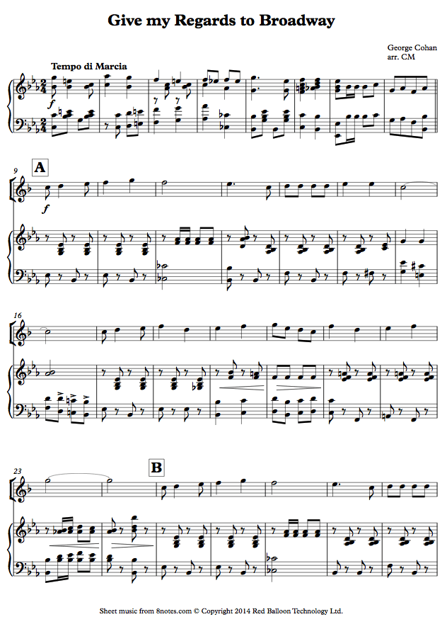 clarinet regards to broadwaycl sheet music 8notes com give my regards to broadway sheet music