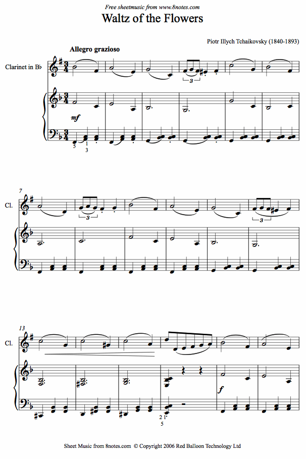 Tchaikovsky Dance of the Flowers from the Nutcracker sheet music for