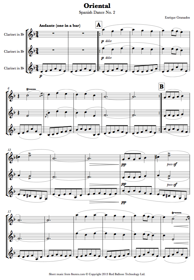 Granados Oriental Spanish Dance No. 2 sheet music for Trio
